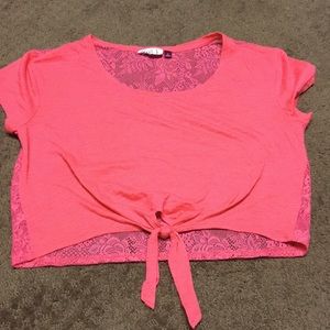 Lace top Small - tie in front, lace in back cropped blouse